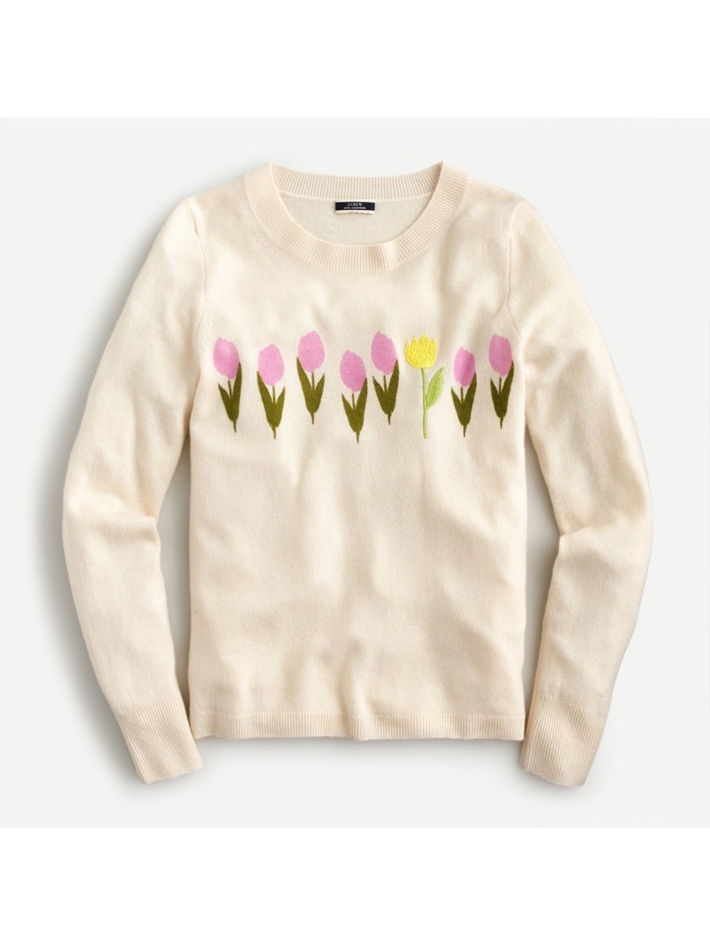 J. Crew Cashmere crewneck sweater with tulips Women’s Size Medium NWT NEW